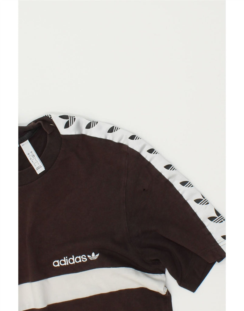 ADIDAS Mens Graphic T-Shirt Top Small Brown Colourblock Cotton | Vintage Adidas | Thrift | Second-Hand Adidas | Used Clothing | Messina Hembry 