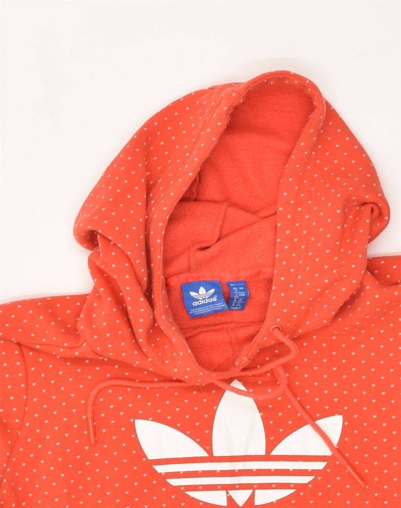 ADIDAS Womens Graphic Hoodie Jumper UK 12 Medium Red Spotted Cotton | Vintage Adidas | Thrift | Second-Hand Adidas | Used Clothing | Messina Hembry 