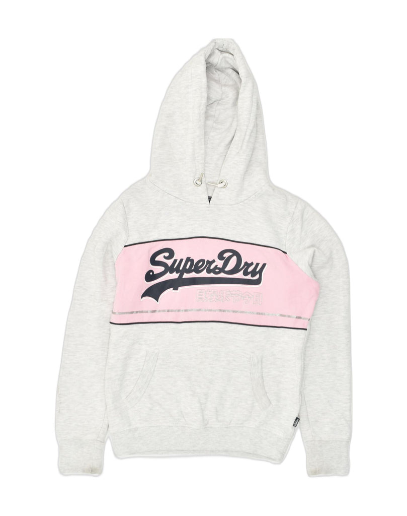 SUPERDRY Womens Graphic Hoodie Jumper UK 10 Small  Grey Cotton | Vintage Superdry | Thrift | Second-Hand Superdry | Used Clothing | Messina Hembry 