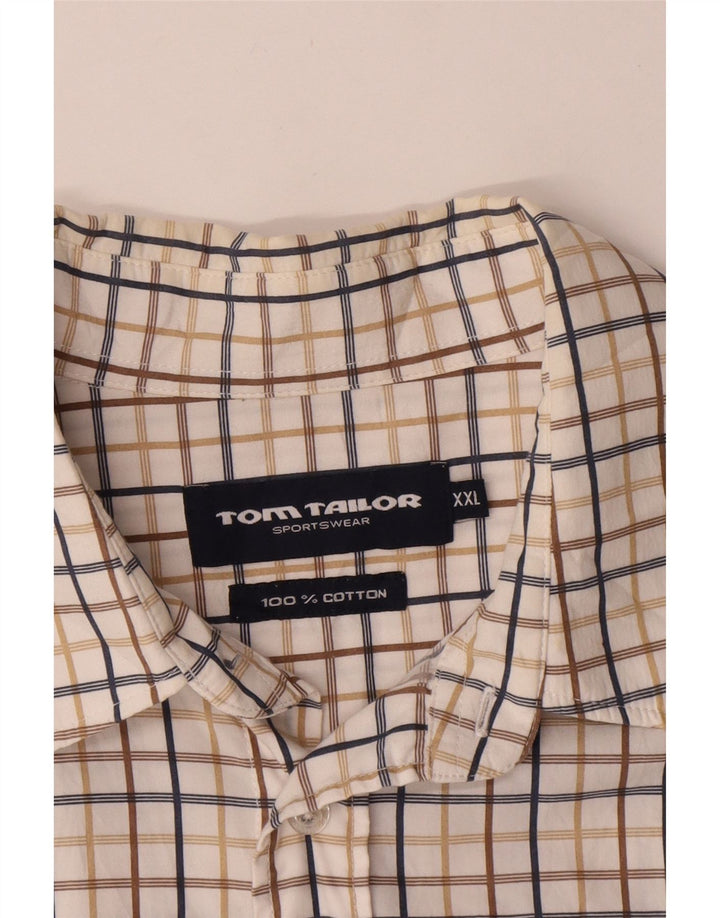 TOM TAILOR Mens Short Sleeve Shirt 2XL White Check Cotton
