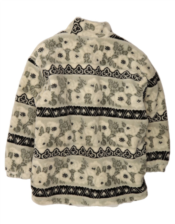 VINTAGE Womens Fleece Duffle Coat UK 14 Medium Off White Floral Polyester Vintage Vintage and Second-Hand Vintage from Messina Hembry 