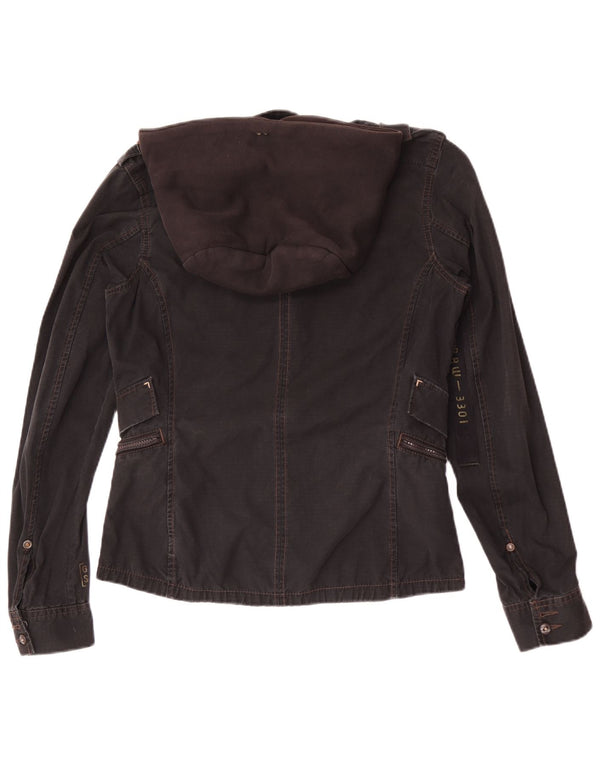 G-Star Womens Graphic Hooded Military Jacket UK 16 Large Black Cotton