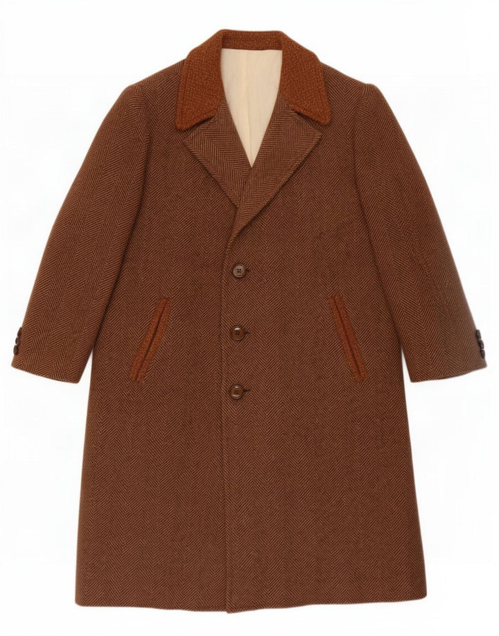 Vintage Mens Overcoat UK 40 Large Brown Herringbone