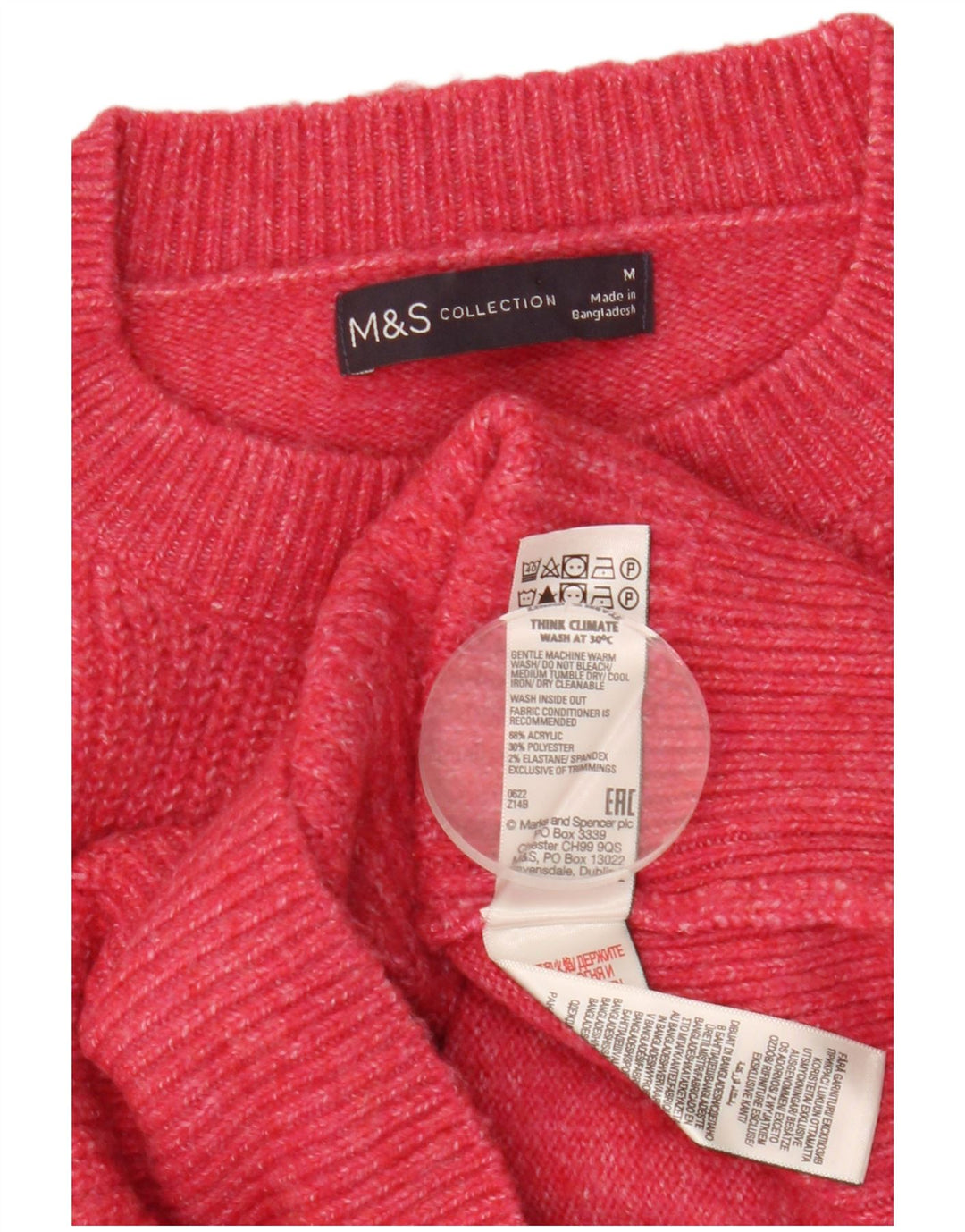 Marks & Spencer Womens Crew Neck Jumper Sweater UK 14 Medium Pink Flecked
