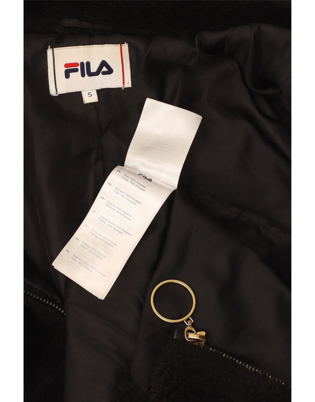 FILA Womens Oversized Fleece Jacket UK 10 Small Black Polyester