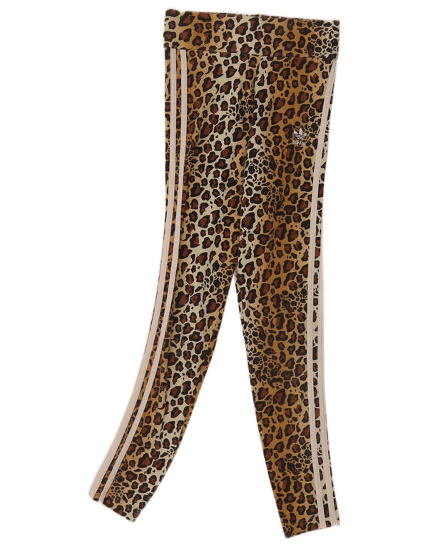 Adidas Womens Leggings UK 6 XS Brown Animal Print Cotton