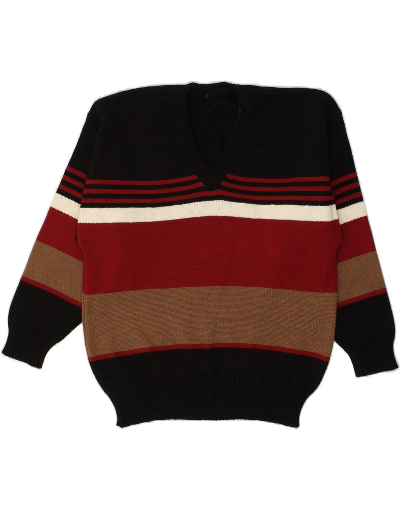 VINTAGE Mens V-Neck Jumper Sweater IT 48 Small Black Striped Cotton | Vintage Vintage | Thrift | Second-Hand Vintage | Used Clothing | Messina Hembry 