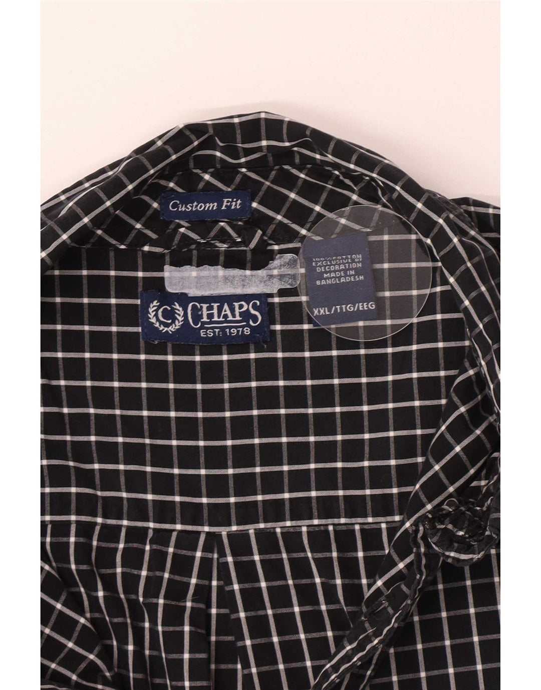 Chaps Mens Custom Fit Shirt 2XL Black Check Cotton