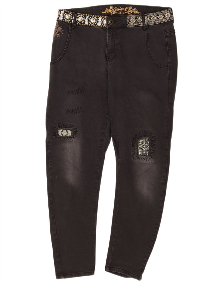 Desigual Womens Distressed Crop Slim Jeans W30 L25 Black Cotton
