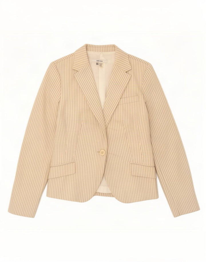 Zara Womens 1 Button Blazer Jacket UK 12 Medium Beige Striped Cotton