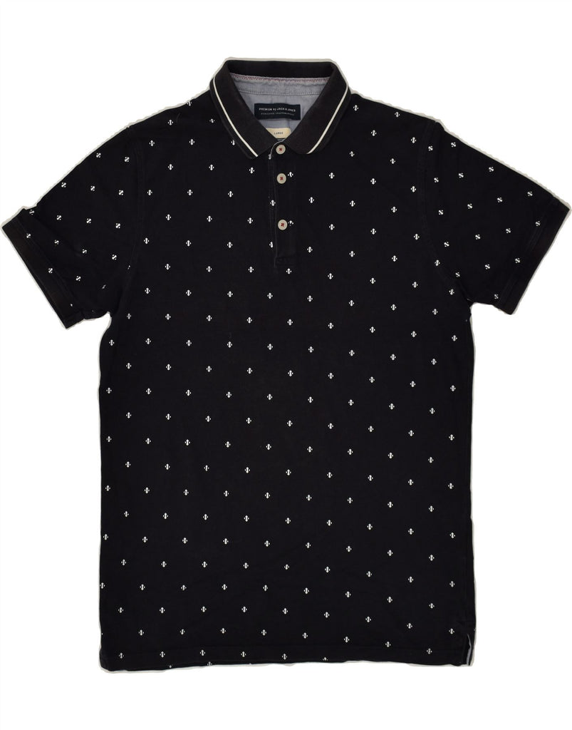 JACK & JONES Mens Slim Graphic Polo Shirt Large Black Spotted Cotton | Vintage Jack & Jones | Thrift | Second-Hand Jack & Jones | Used Clothing | Messina Hembry 