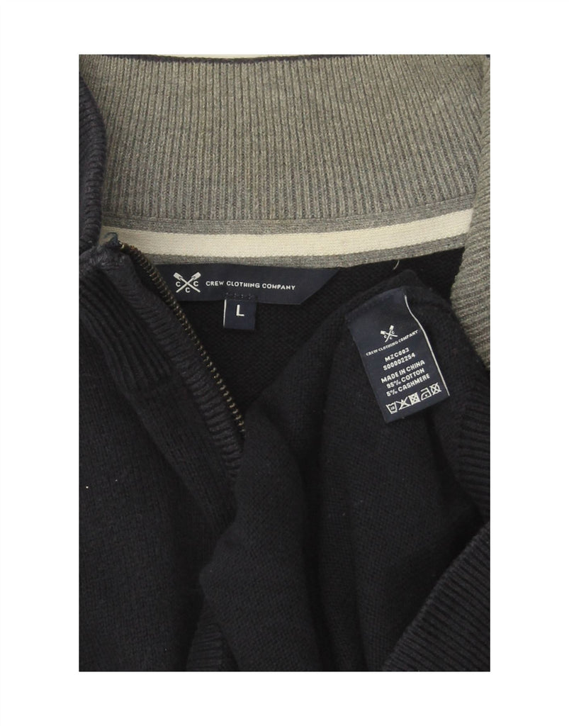 CREW CLOTHING Mens Zip Neck Jumper Sweater Large Navy Blue Cotton Vintage Crew Clothing and Second-Hand Crew Clothing from Messina Hembry 