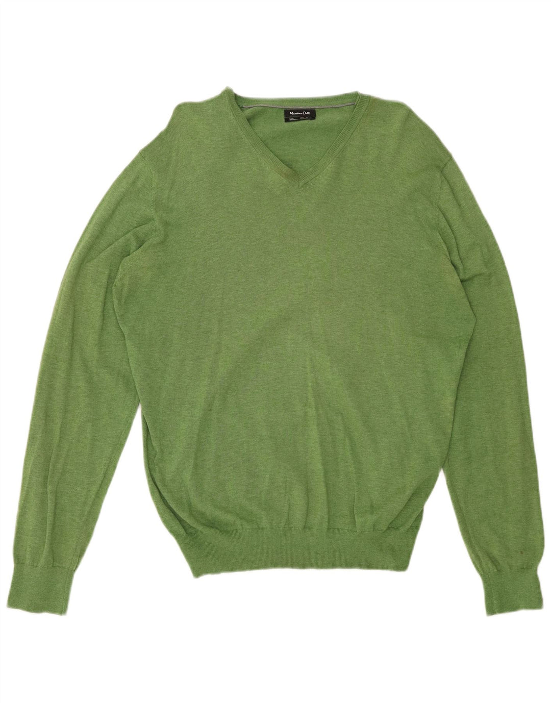 MASSIMO DUTTI Womens V-Neck Jumper Sweater UK 16 Large Green Cotton
