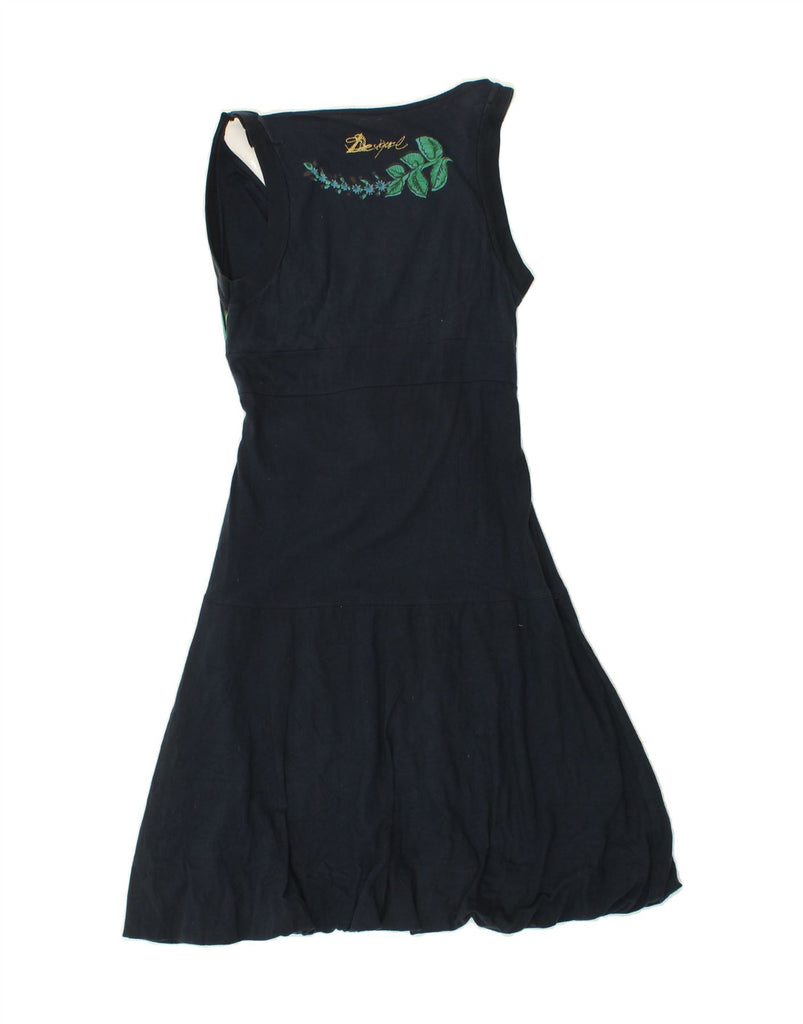 DESIGUAL Womens Sleeveless A-Line Dress UK 8 Small Navy Blue Floral | Vintage Desigual | Thrift | Second-Hand Desigual | Used Clothing | Messina Hembry 