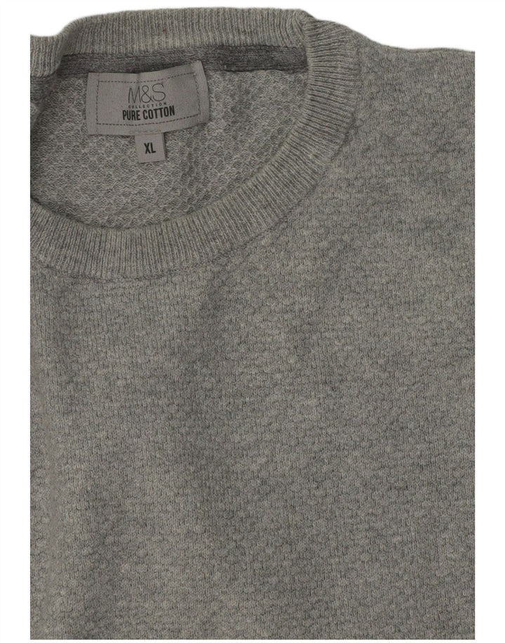 Marks & Spencer Mens Crew Neck Jumper Sweater XL Grey Cotton