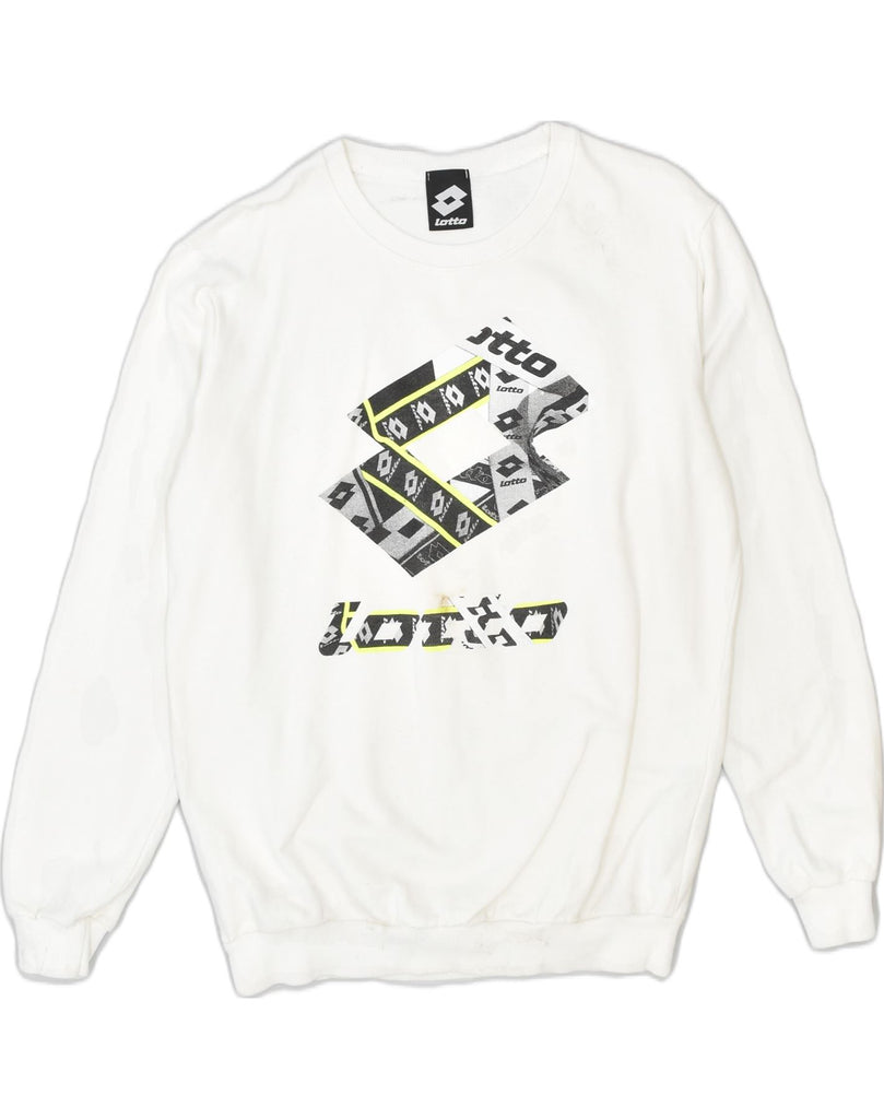 LOTTO Womens Graphic Sweatshirt Jumper UK 18 XL White Cotton | Vintage Lotto | Thrift | Second-Hand Lotto | Used Clothing | Messina Hembry 