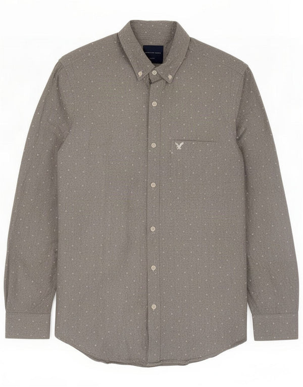 American Eagle Mens Slim Fit Shirt Medium Grey Spotted Cotton