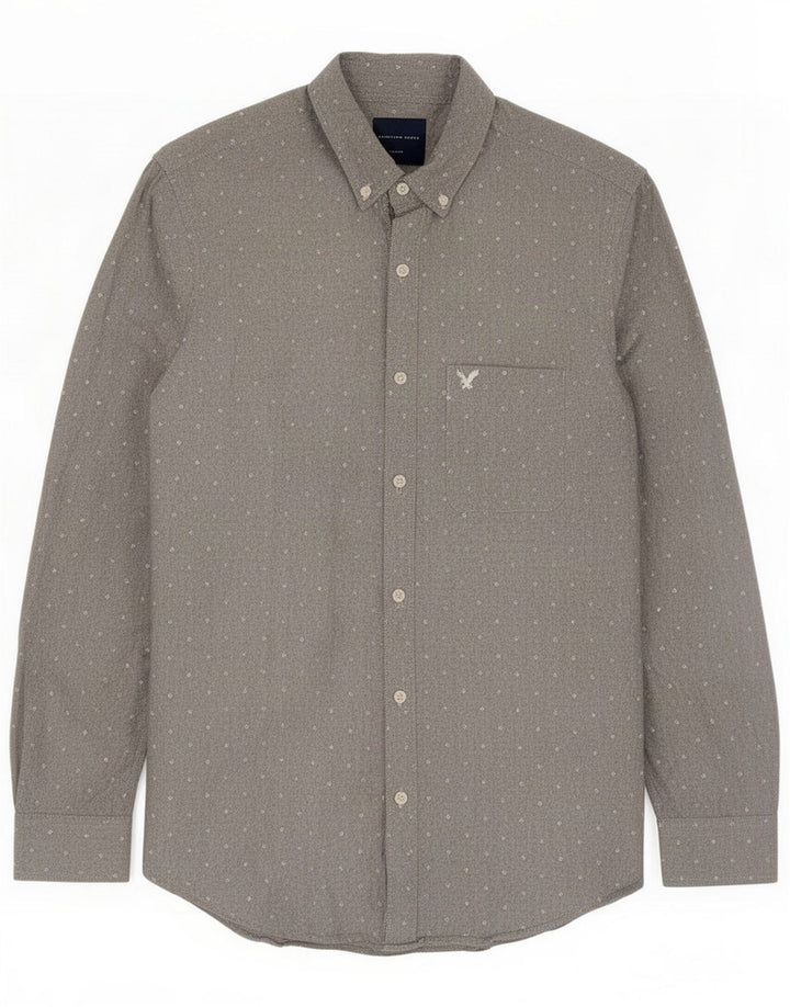 American Eagle Mens Slim Fit Shirt Medium Grey Spotted Cotton