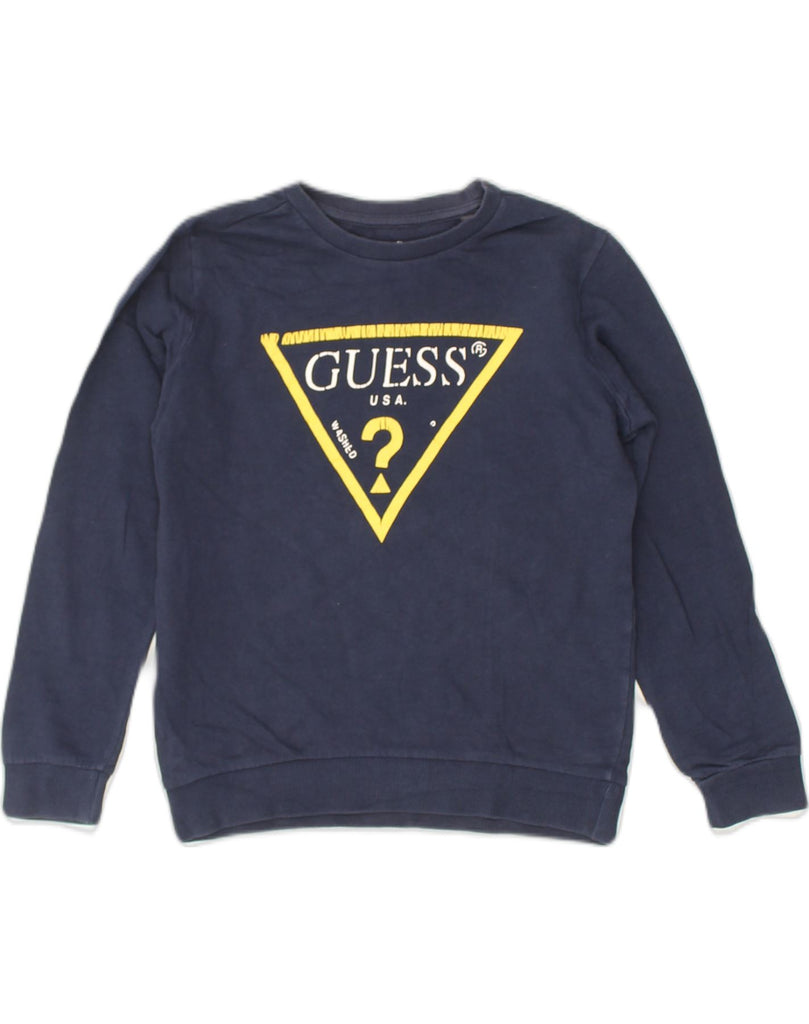 GUESS Boys Graphic Sweatshirt Jumper 6-7 Years Navy Blue | Vintage Guess | Thrift | Second-Hand Guess | Used Clothing | Messina Hembry 