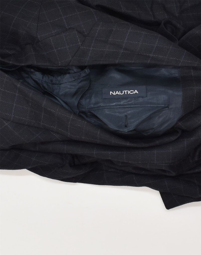 NAUTICA Mens 2 Button Blazer Jacket UK 40 Large Navy Blue Check Wool | Vintage Nautica | Thrift | Second-Hand Nautica | Used Clothing | Messina Hembry 
