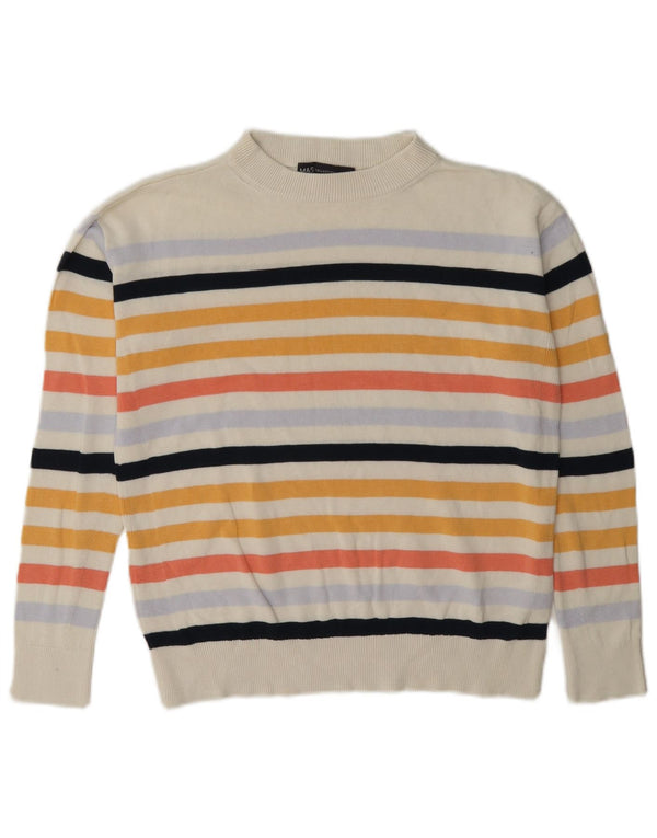Marks & Spencer Womens Crew Neck Jumper Sweater UK 6 XS Off White Striped