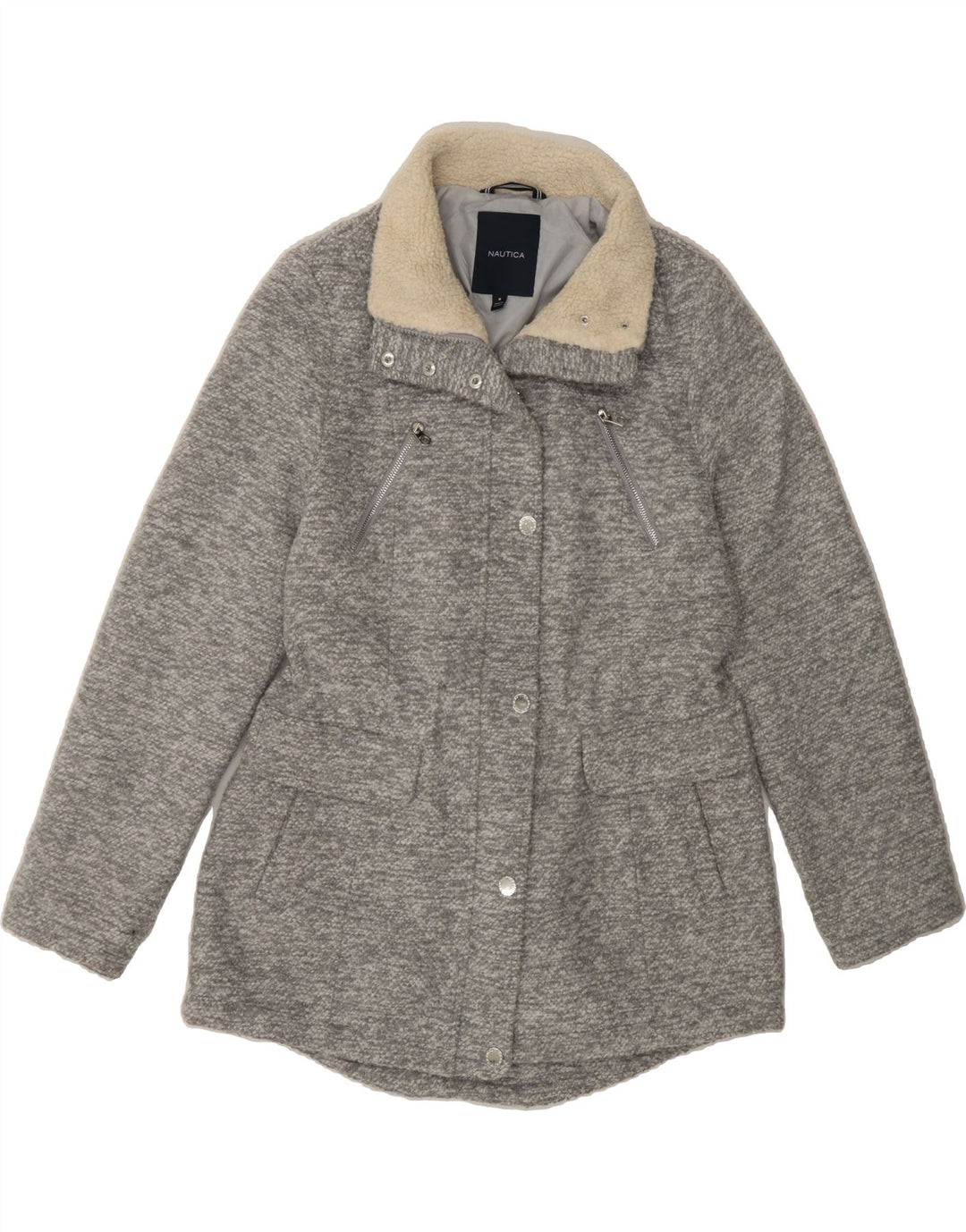 NAUTICA Womens Overcoat UK 12 Medium Grey Flecked Polyester Vintage Nautica and Second-Hand Nautica from Messina Hembry 