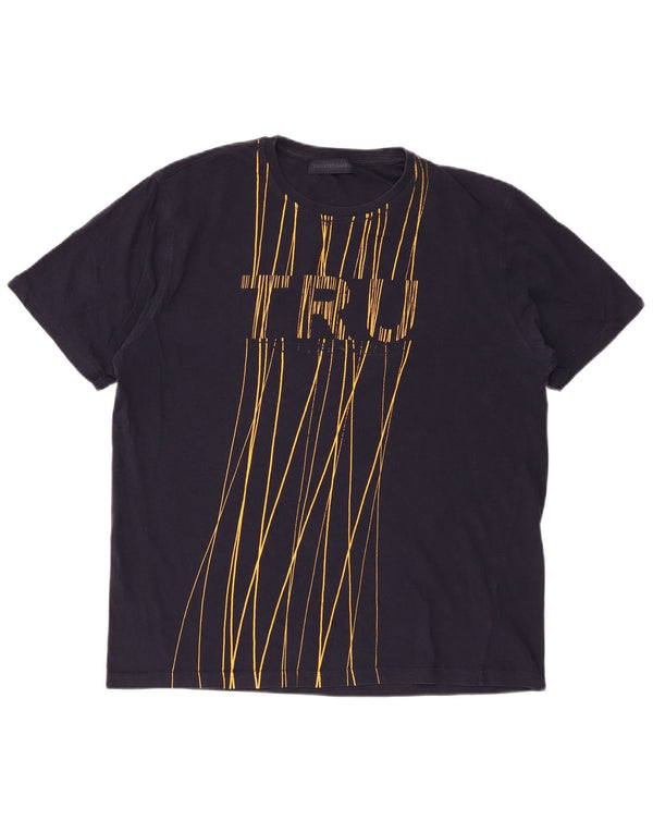 Trussardi Mens Graphic T-Shirt Top XL Navy Blue Cotton