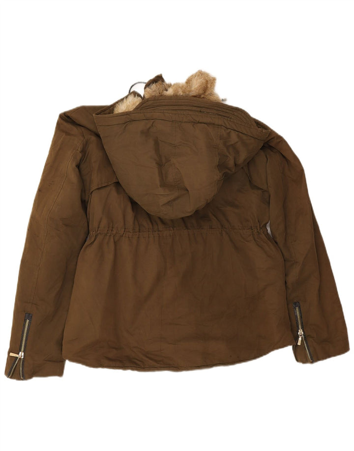 Zara Womens Trafaluc Sherpa Oversized Parka Jacket UK 10 Small Khaki