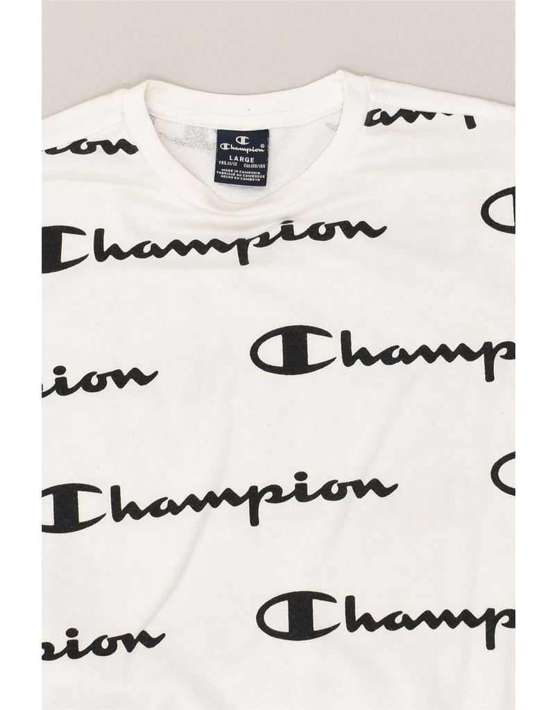 CHAMPION Boys Graphic Sweatshirt Jumper 11-12 Years Large  White Cotton | Vintage Champion | Thrift | Second-Hand Champion | Used Clothing | Messina Hembry 