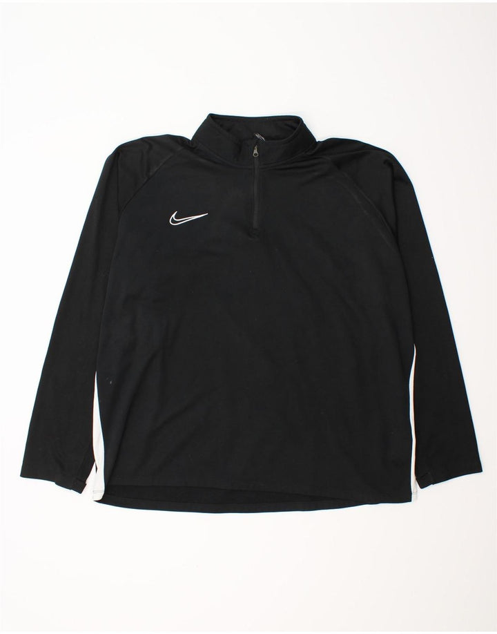 NIKE Mens Dri Fit Zip Neck Pullover Tracksuit Top 2XL Black Colourblock