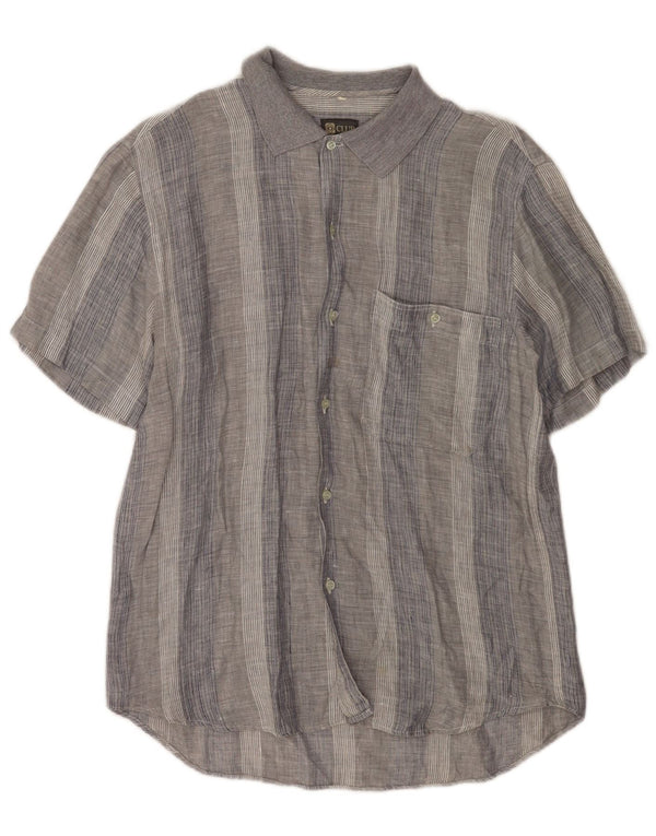 CLUB Mens Short Sleeve Shirt Medium Grey Striped