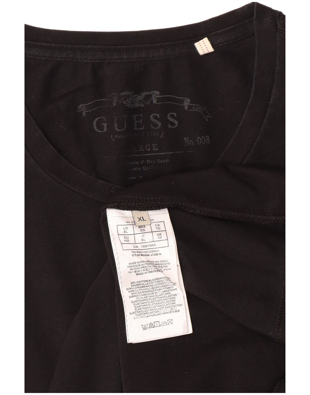 GUESS Mens Top Long Sleeve XL Black Cotton