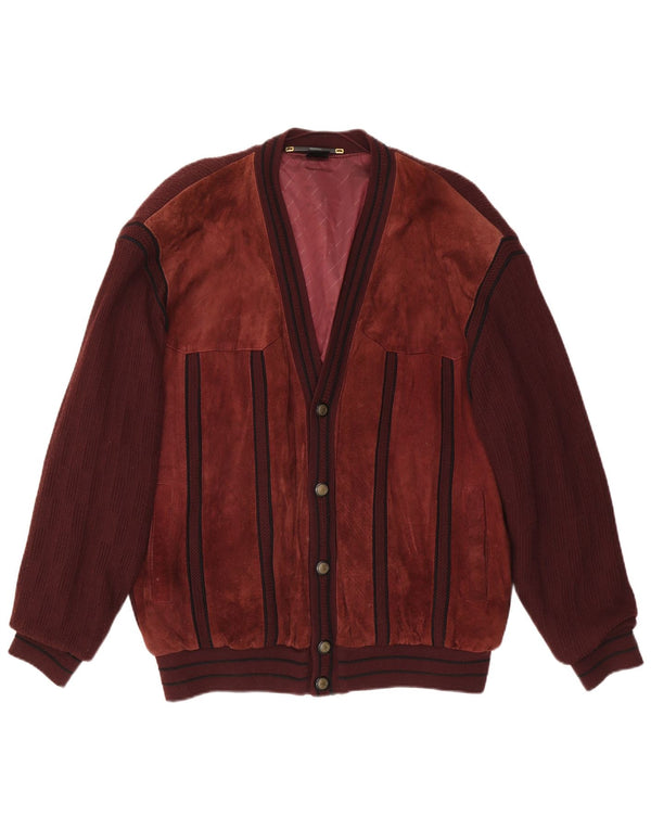 WESTBURY Mens Cardigan Sweater Large Burgundy Acrylic