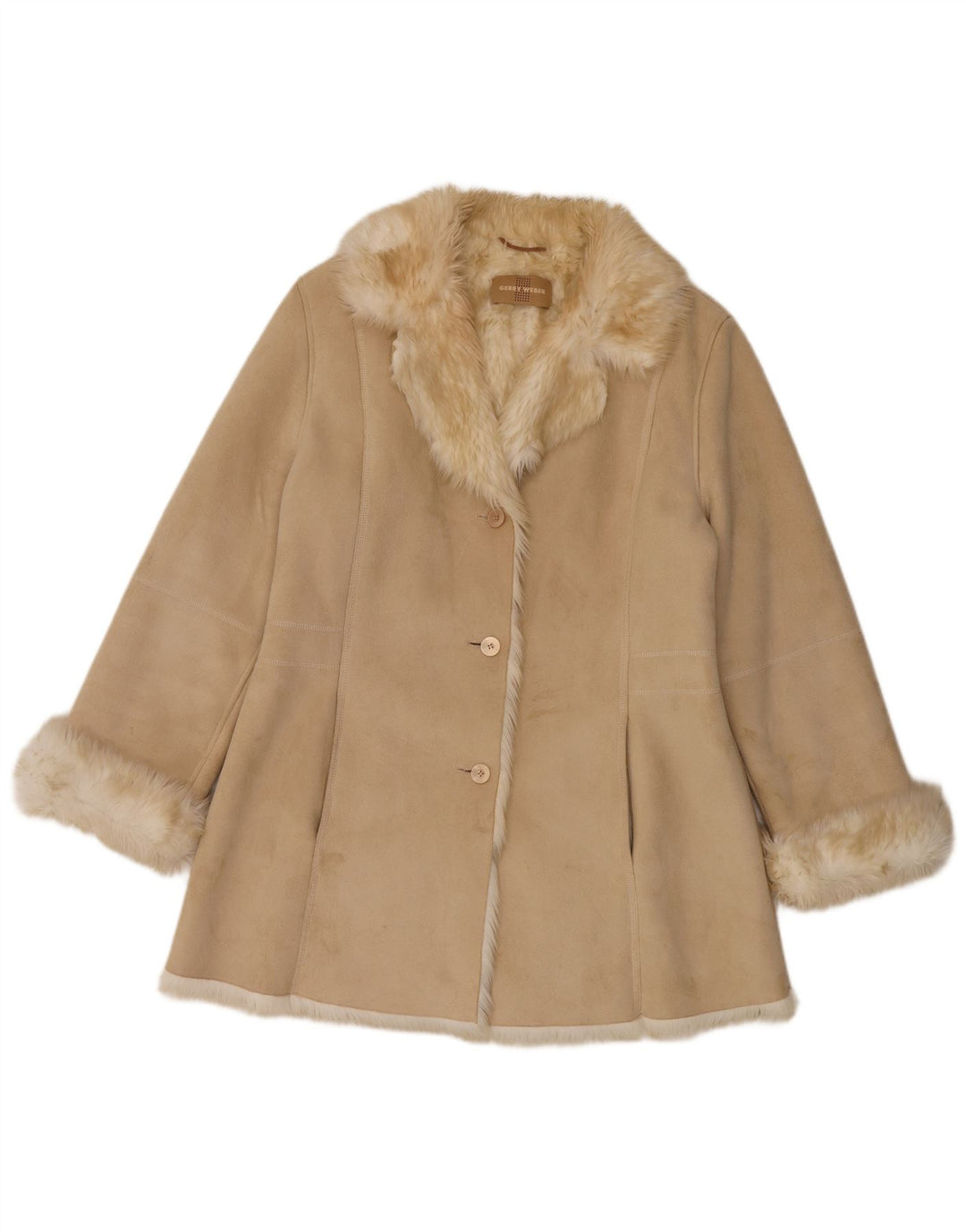 Gerry Weber Womens Oversized Sherpa Overcoat UK 12 Medium Beige Polyester