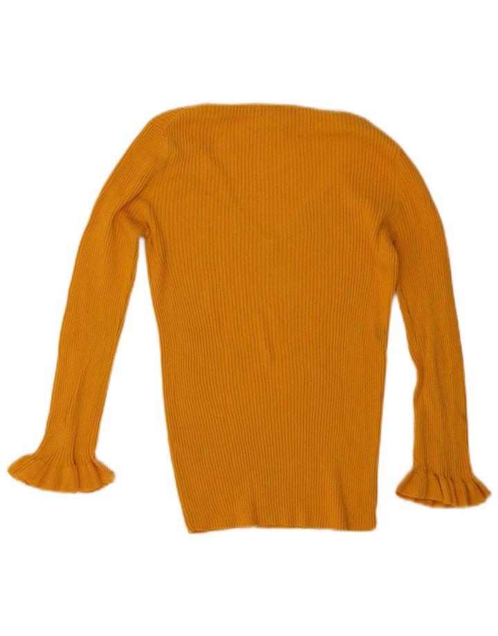 Massimo Dutti Womens 3/4 Sleeve Top Long Sleeve UK 10 Small Yellow Silk
