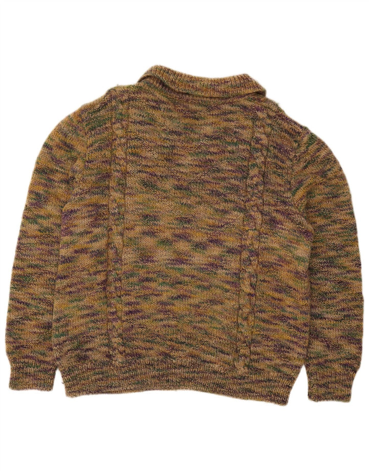 Vintage Mens Polo Neck Jumper Sweater Medium Green Flecked