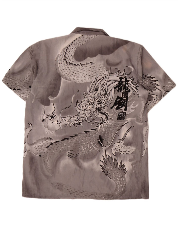 VINTAGE Mens Graphic Short Sleeve Shirt 2XL Grey Silk