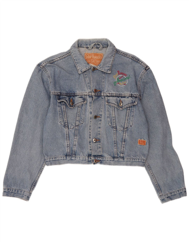 ROY ROGERS Womens Oversized Graphic Crop Denim Jacket UK 14 Medium Blue