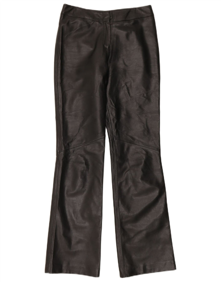 Cofi Womens Bootcut Leather Trousers UK 10 Small W28 L32 Black Leather