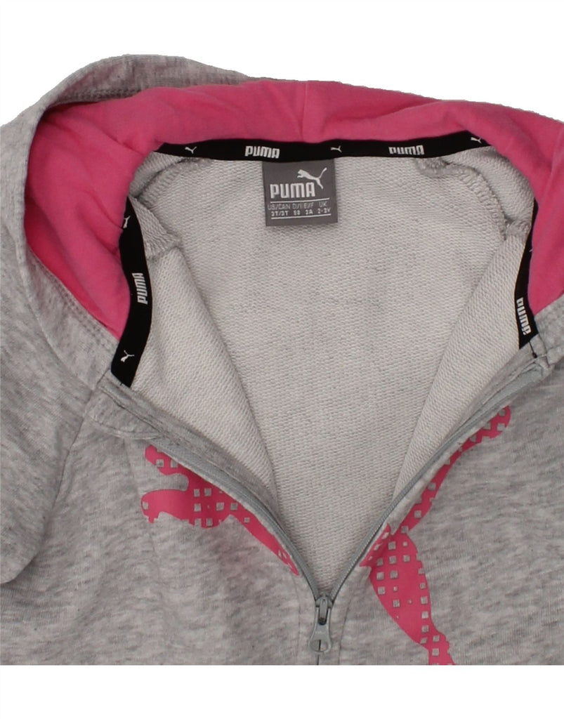 PUMA Girls Graphic Zip Hoodie Sweater 2-3 Years Grey Cotton | Vintage Puma | Thrift | Second-Hand Puma | Used Clothing | Messina Hembry 