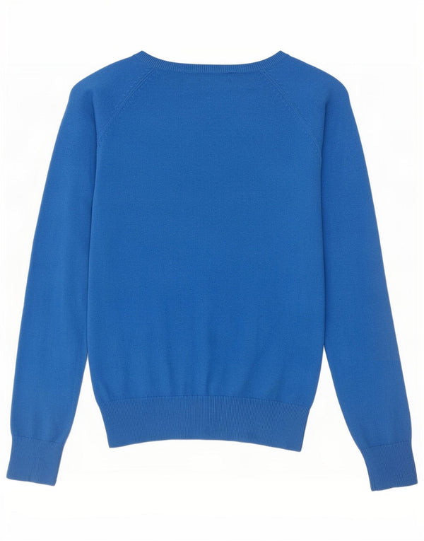 Zara Womens V-Neck Jumper Sweater UK 12 Medium Blue Cotton