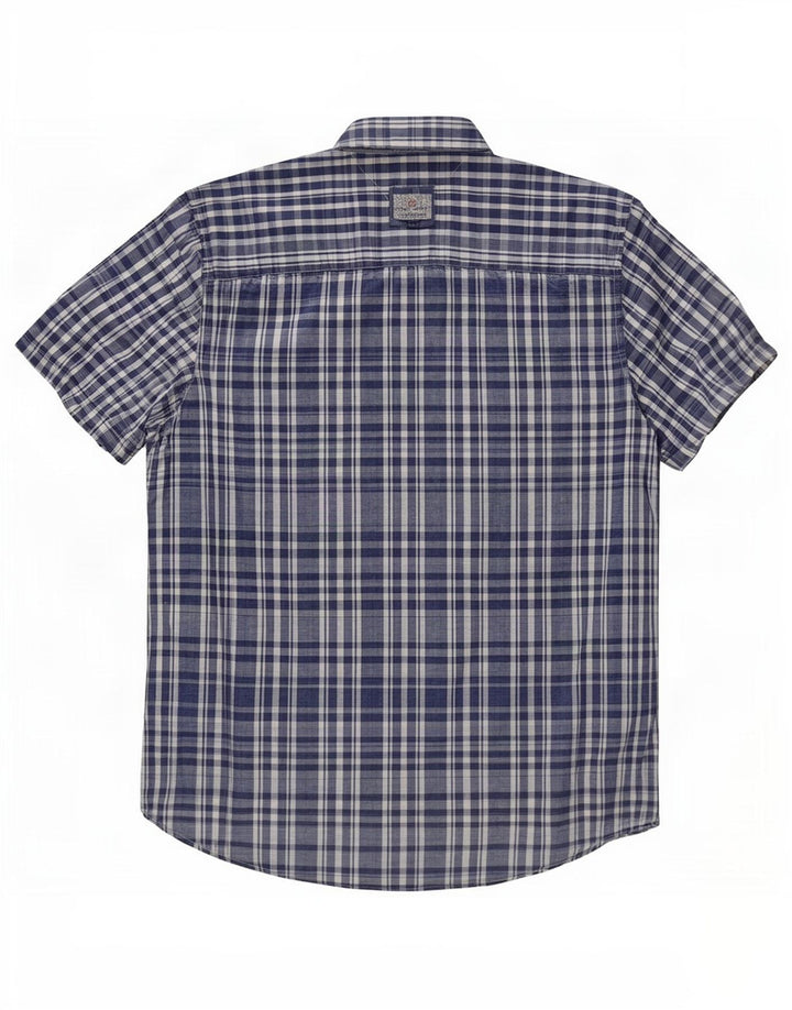 Tommy Hilfiger Mens Short Sleeve Shirt Medium Navy Blue Check Cotton
