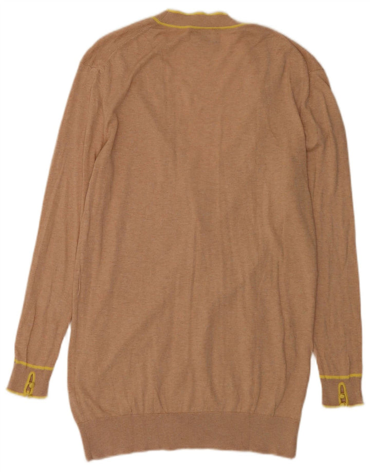 Massimo Dutti Womens Longline Cardigan Sweater UK 16 Large Beige Silk