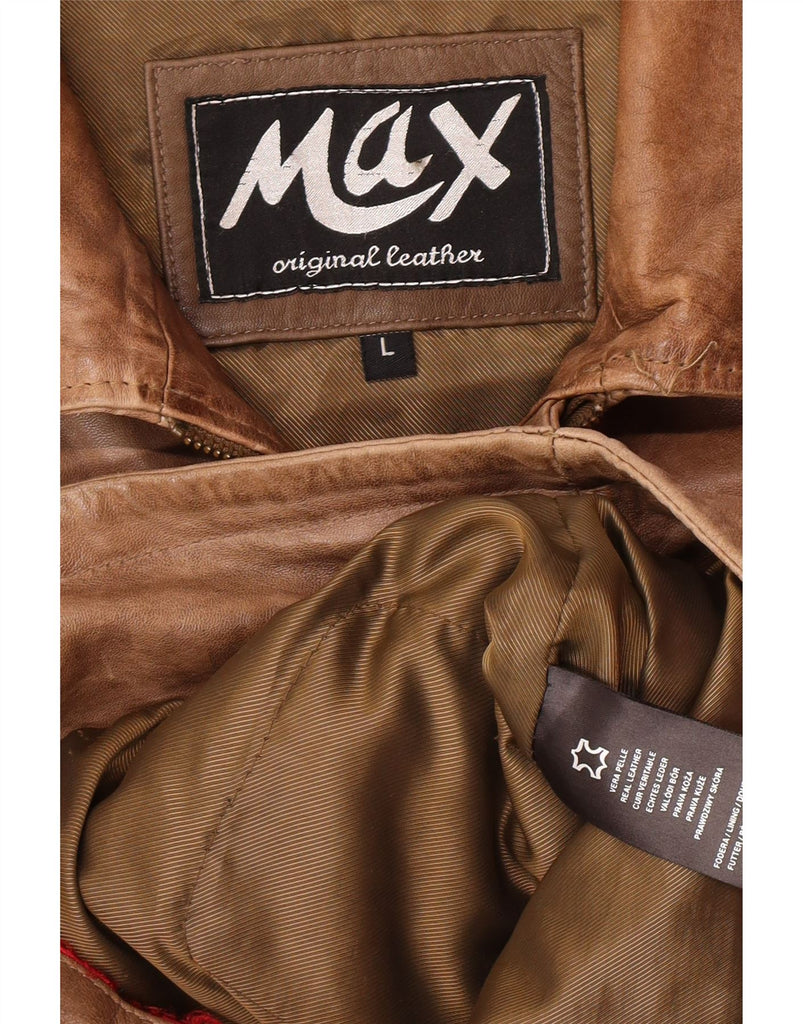 MAX Womens Leather Jacket UK 16 Large Brown Leather Vintage Max and Second-Hand Max from Messina Hembry 