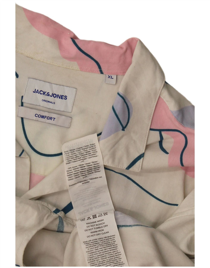 Jack & Jones Mens Comfort Fit Abstract Pattern Short Sleeve Shirt XL White