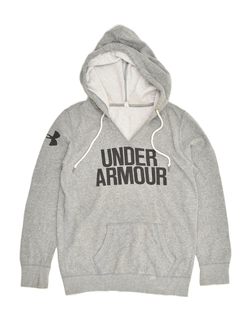 UNDER ARMOUR Womens Loose Fit Graphic Hoodie Jumper UK 10 Small Grey | Vintage Under Armour | Thrift | Second-Hand Under Armour | Used Clothing | Messina Hembry 