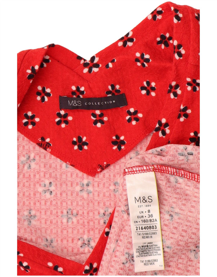 Marks & Spencer Womens Blouse Top UK 8 Small Red Floral Cotton