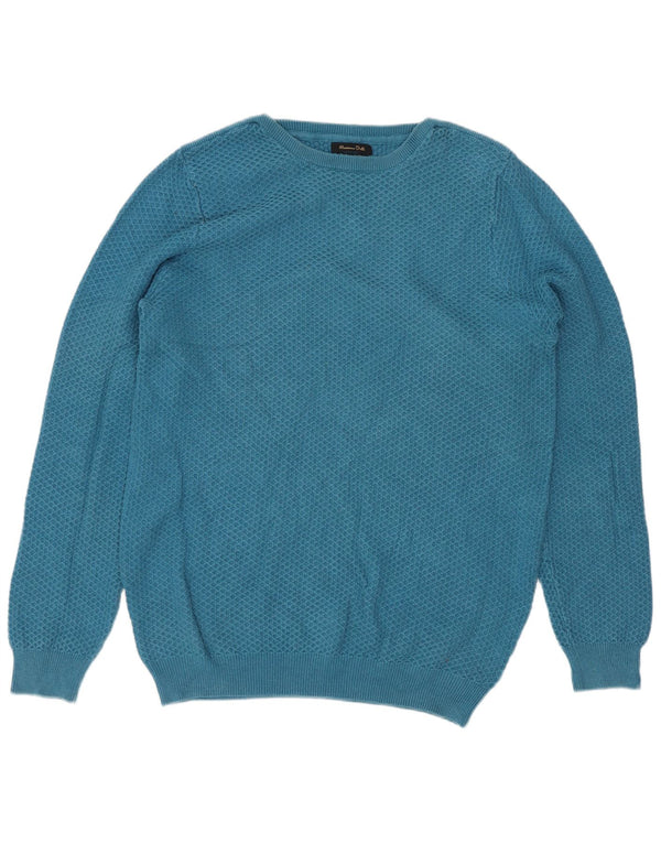 Massimo Dutti Mens Boat Neck Jumper Sweater Medium Blue Cotton