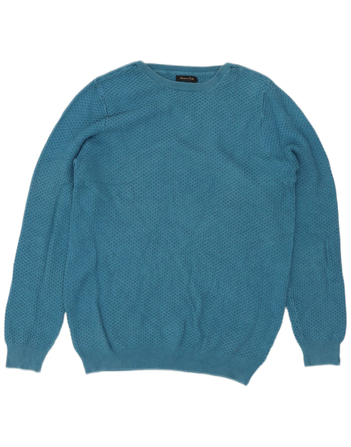 Massimo Dutti Mens Boat Neck Jumper Sweater Medium Blue Cotton