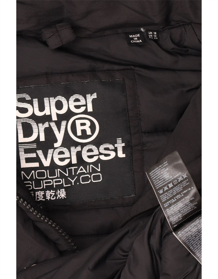Superdry Womens Hooded Oversized Parka Jacket UK 16 Large Black Nylon